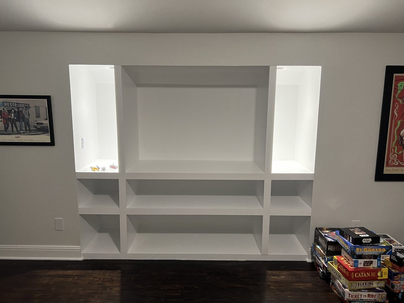 Finished custom built-in shelving