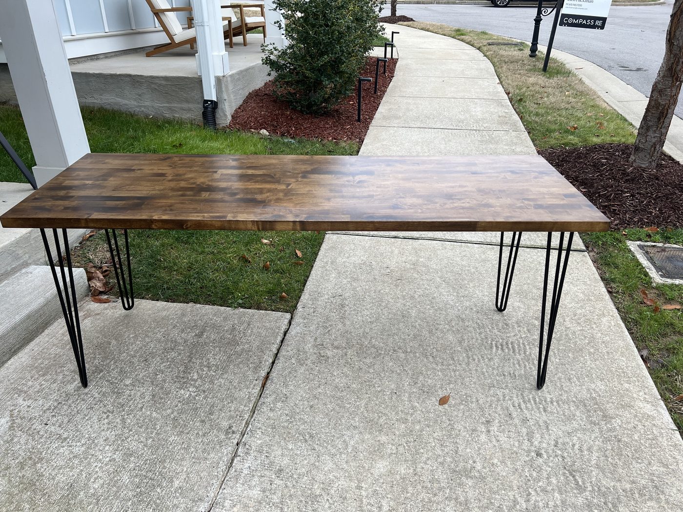 Custom butcher block desk with hairpin legs